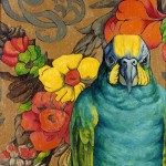Amazon Parrot with Flowered Background