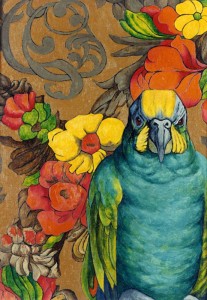 Amazon Parrot with Flowered Background