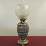 Hinks Doulton Lambeth Oil Lamp with acid etched shade