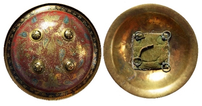 Siamese Circular Brass Shield with inlaid silver decoration