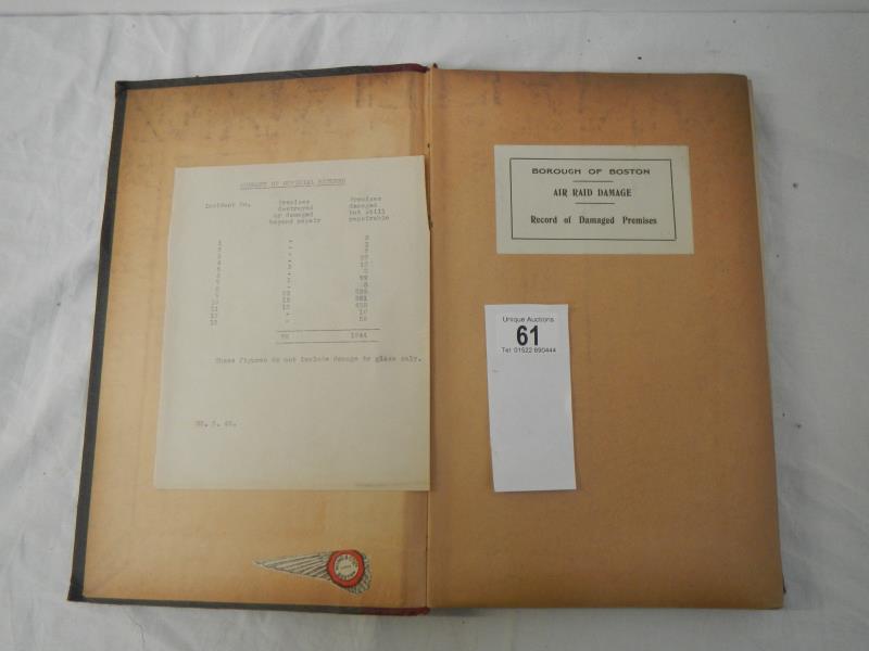Borough of Boston Air Raid Damage Record of Damaged Premises - a rare unique hand written volume