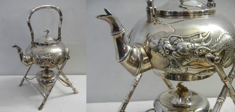 19th c white metal teapot