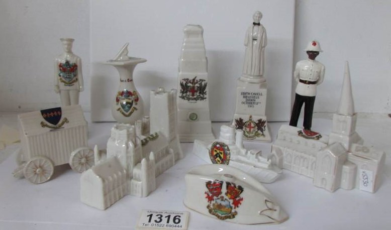 8 items of crested china including milit