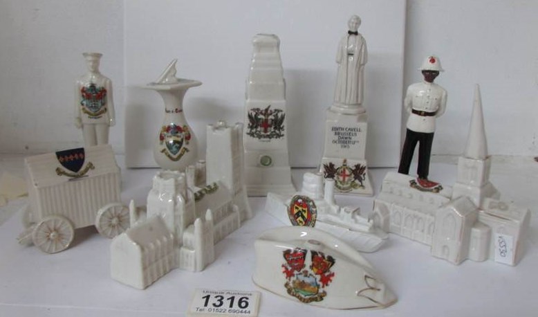 8 items of crested china including milit