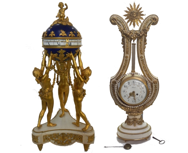 Lyre Clock and Louis XVI Style Cercle Tournant Clock