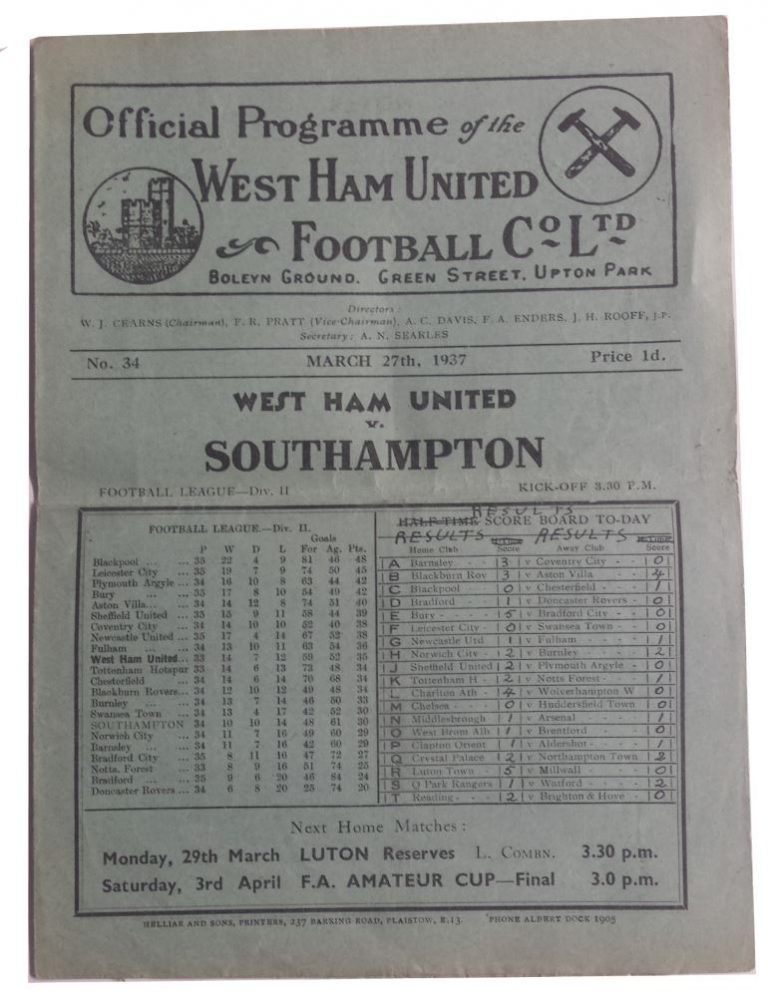Rare 1930s West Ham United Football Programmes Unique Auctions