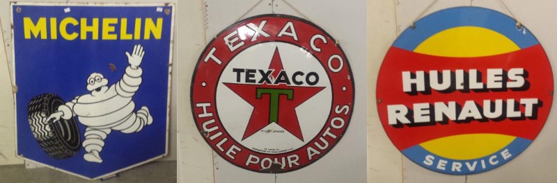 enamel signs michelin texaco huiles renault