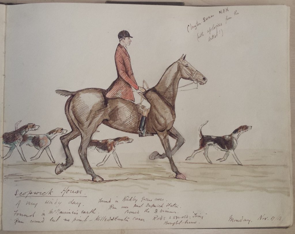 sketch from 1913 journal on lincolnshire hunts and rides