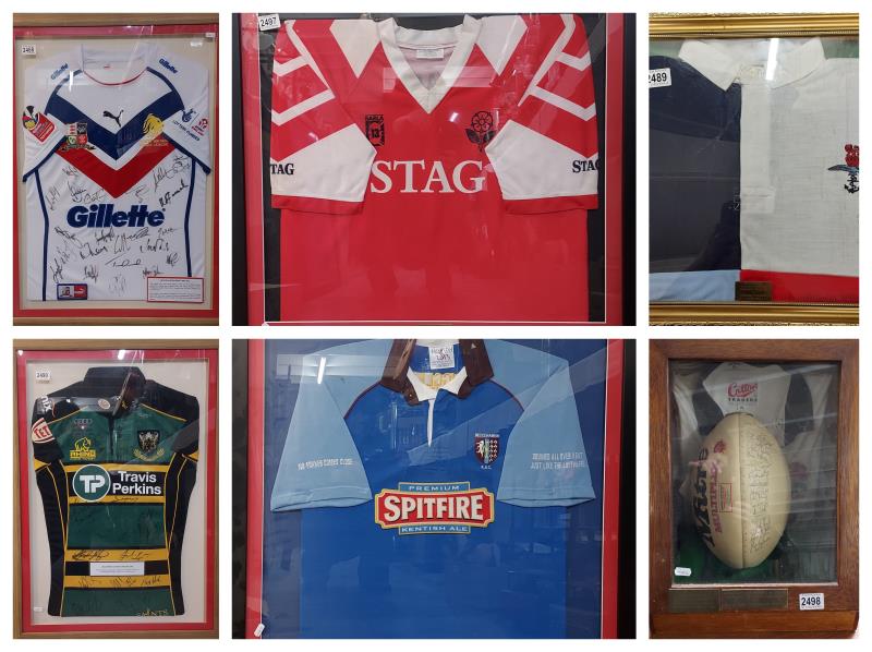 Excellent Signed Rugby Shirts and Rugby Ball Collection from RAF Waddington Rugby Club